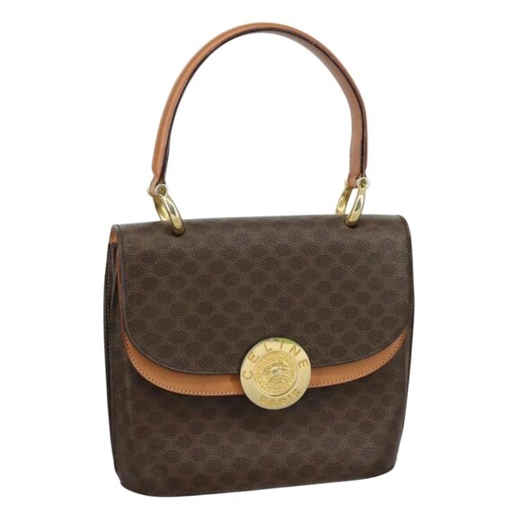 CELINE Macadam Canvas Hand Bag PVC Leather Brown Gold Auth 105628V - Picture 1 of 14